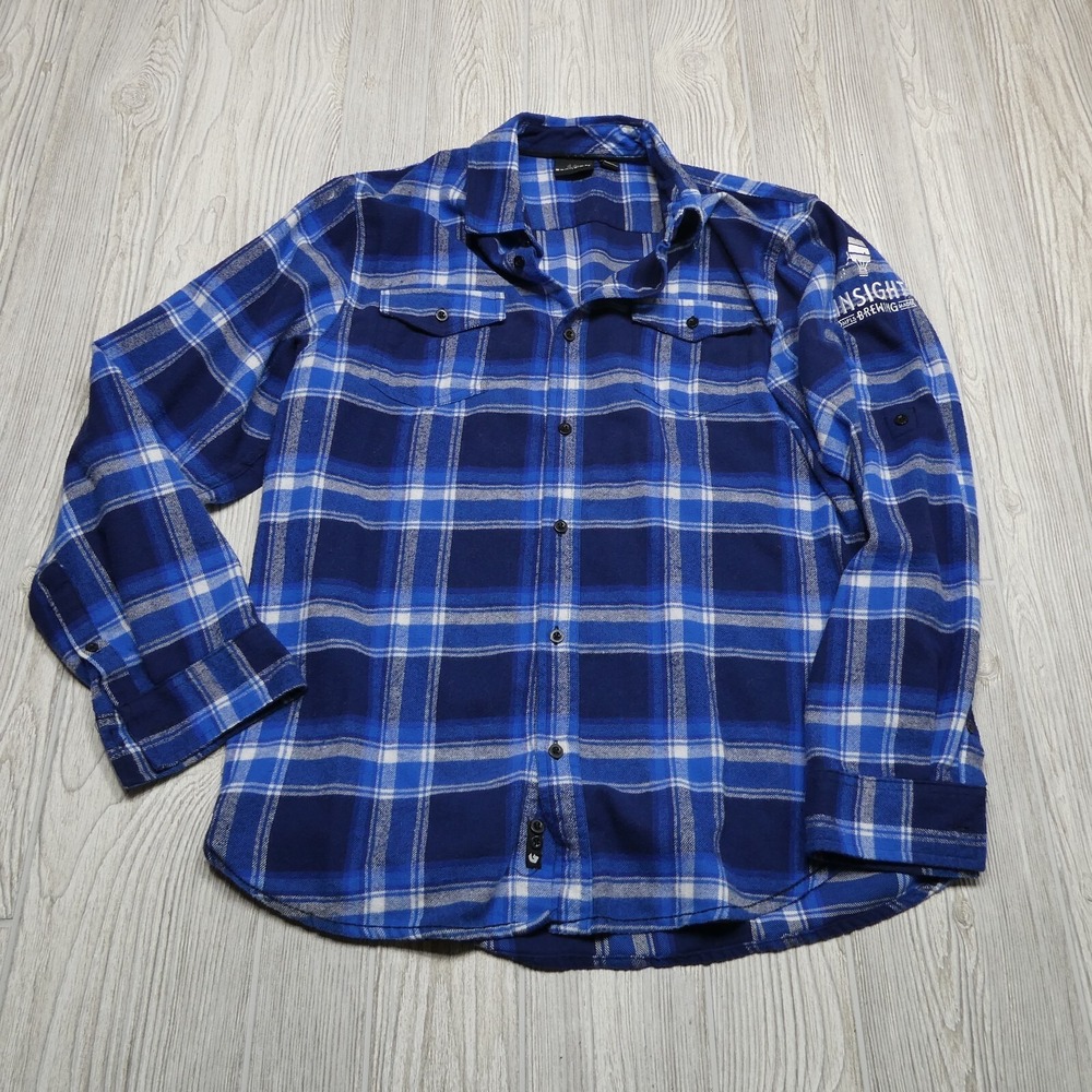 Burnside Flannel Shirt Adult Large Insight Brewing MPLS Blue Long Sleeve Plaid‎